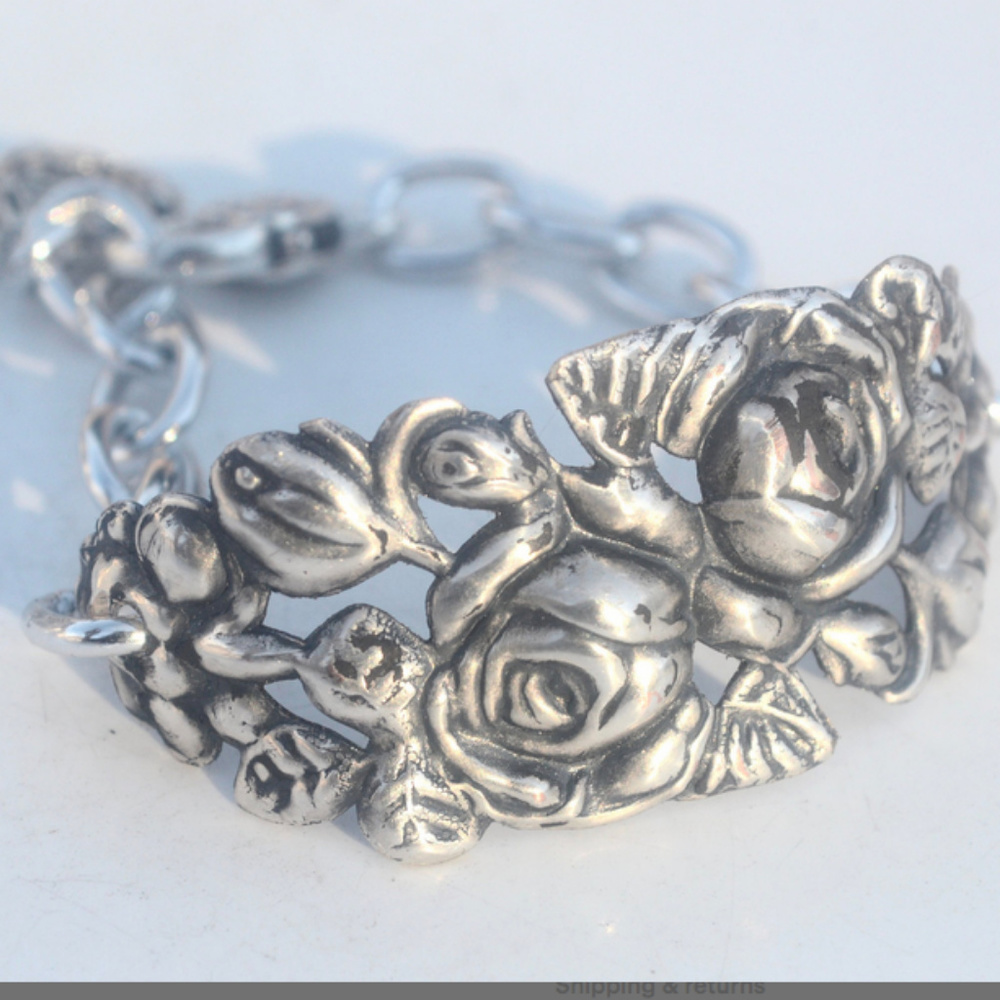 Floral Link Handmade Cuff Bracelet Roses Heart - Picture 5 of 8